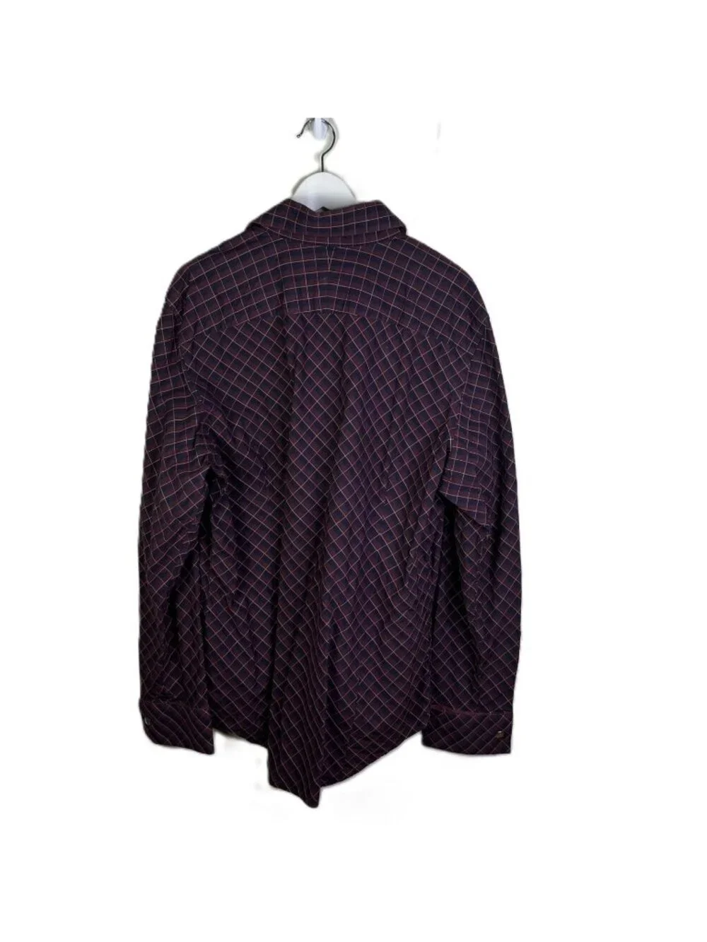 Vintage Y2K Banana Republic Maroon & Navy Checked Dress Shirt, French Cuffs, XL